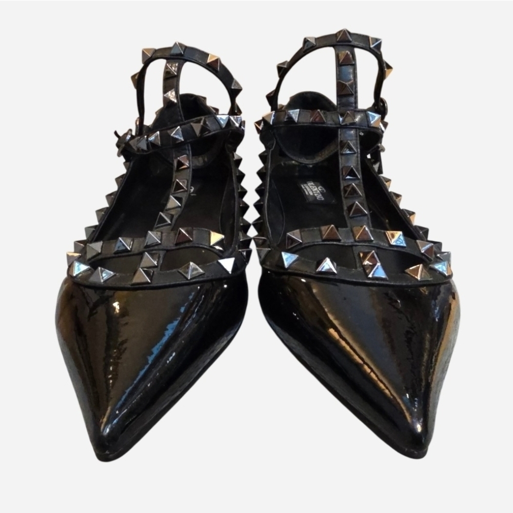 🖤 Nearly New Valentino Garavani Rockstud Black Patent Flats Ankle Strap, Sz8/39 - Picture 4 of 16